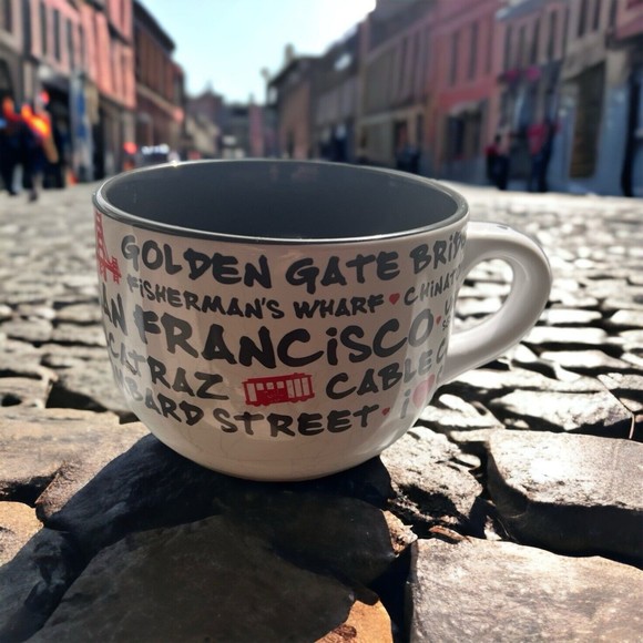 San Francisco Oversized Coffee Or Soup Mug Alcatraz Chinatown Lombard Street Etc - Picture 1 of 7